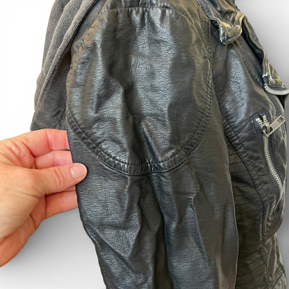 Free People Cleo Leather Moto Black Hooded Jacket Soft Grunge Hot Girl Elevated - Picture 8 of 14